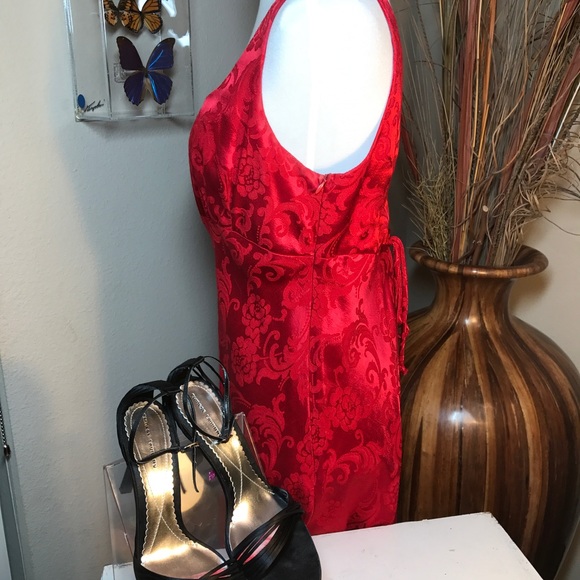 Red Satin Cocktail Christmas Dress Rampage Valentine’s Day Damask Corset Back 11 - Picture 7 of 7